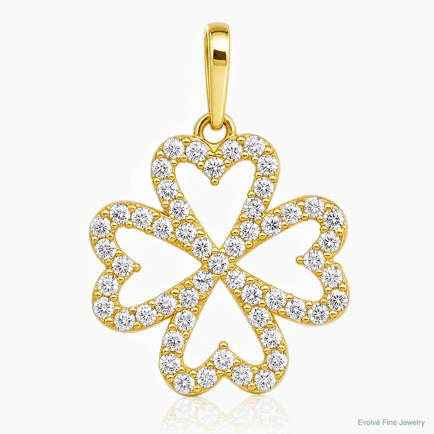 10k Polished CZ 4 Leaf Clover Pendant - Lifestyle View