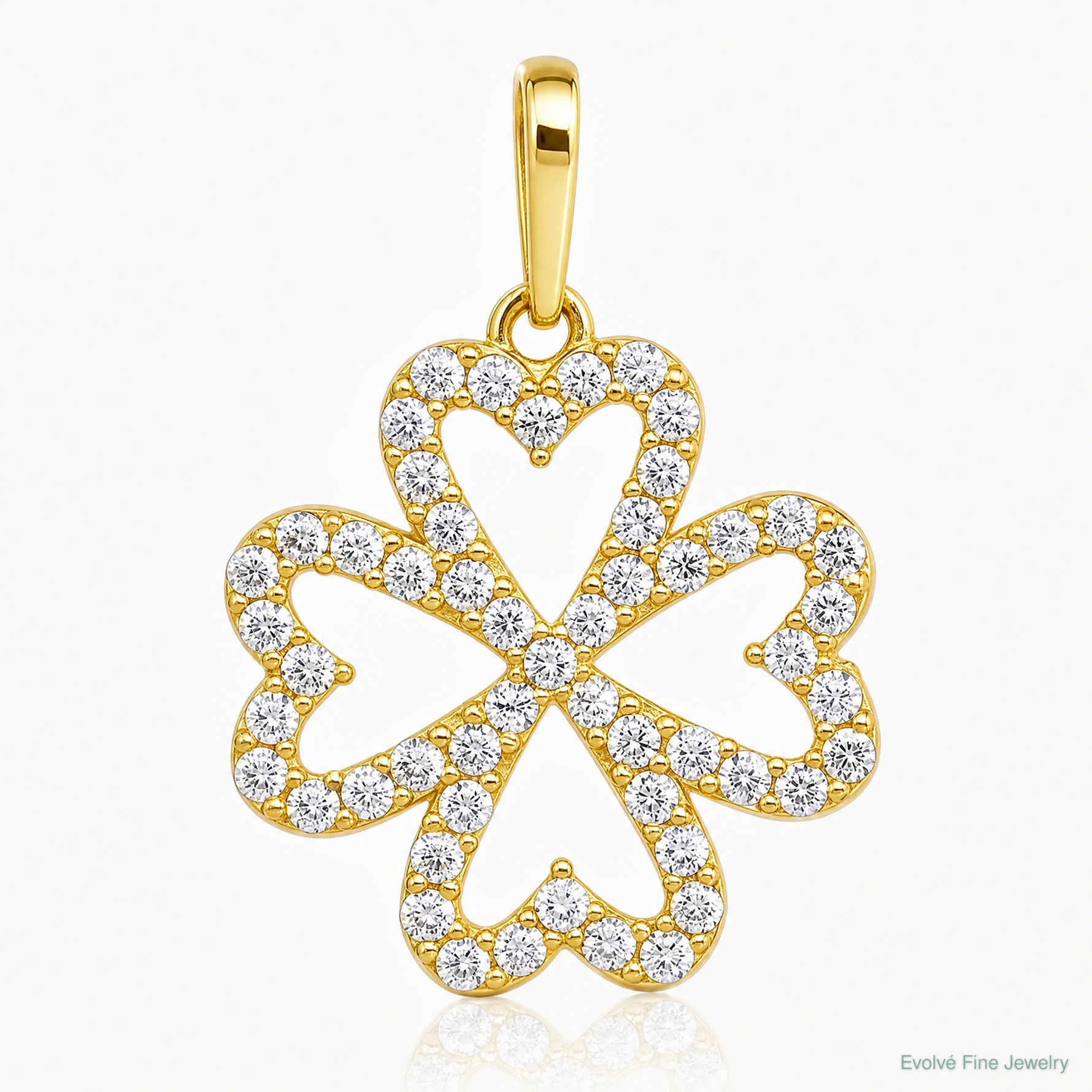 10k Polished CZ 4 Leaf Clover Pendant - Lifestyle View