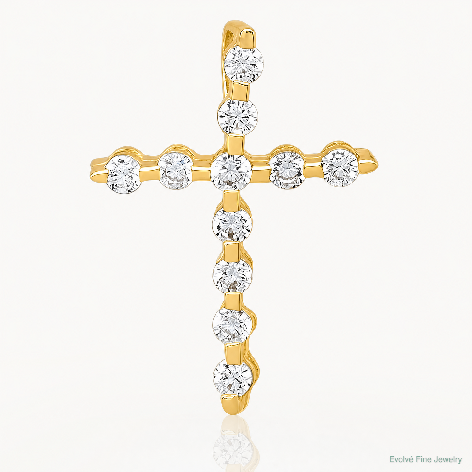 10k Polished CZ Cross Chain Slide Pendant - Lifestyle View