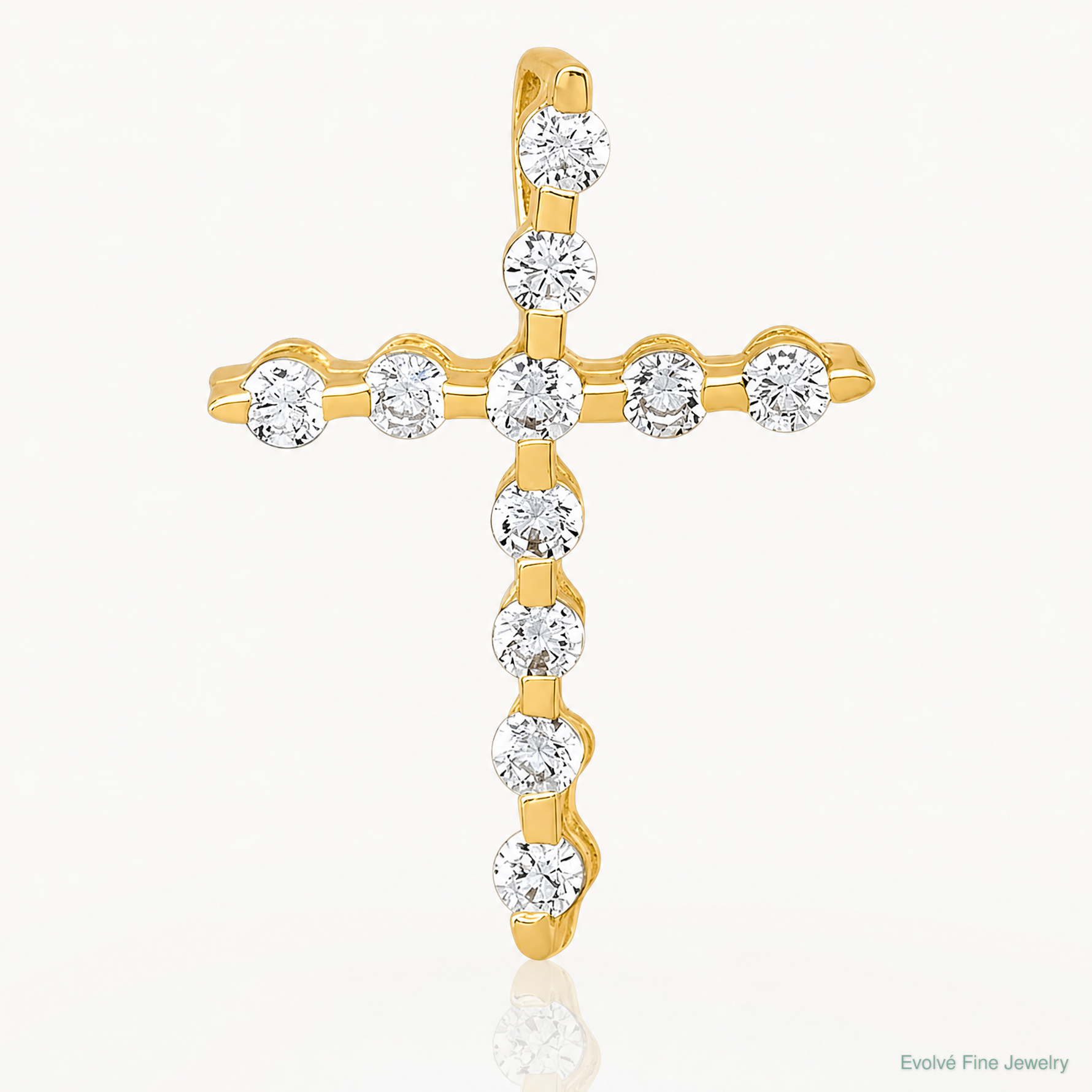 10k Polished CZ Cross Chain Slide Pendant - Lifestyle View