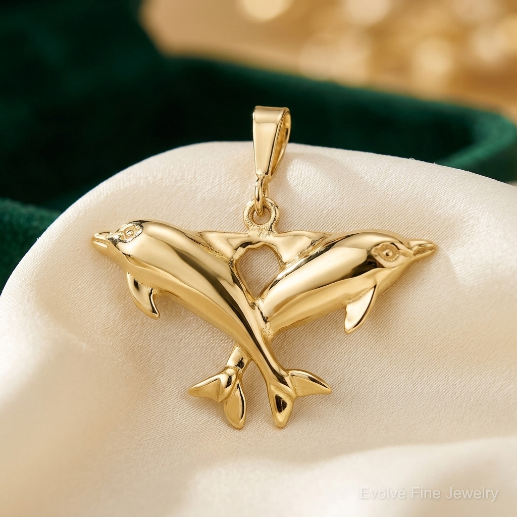 10k Solid Polished Twin Dolphins Charm - Lifestyle View