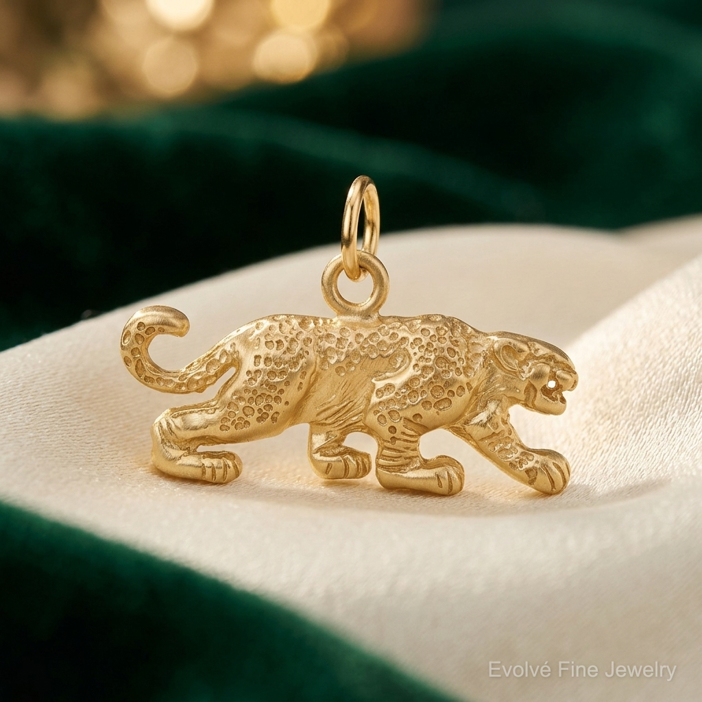 10k Solid Satin Small Leopard Charm - Lifestyle View
