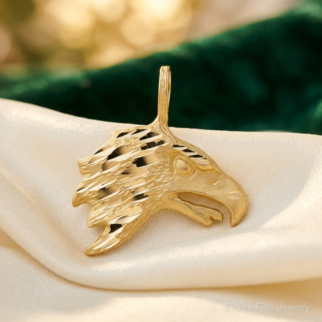 10k Solid Diamond-cut Eagle Head Charm - Lifestyle View