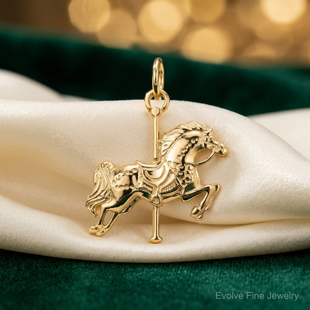 10k Solid Carousel Horse Charm - Lifestyle View