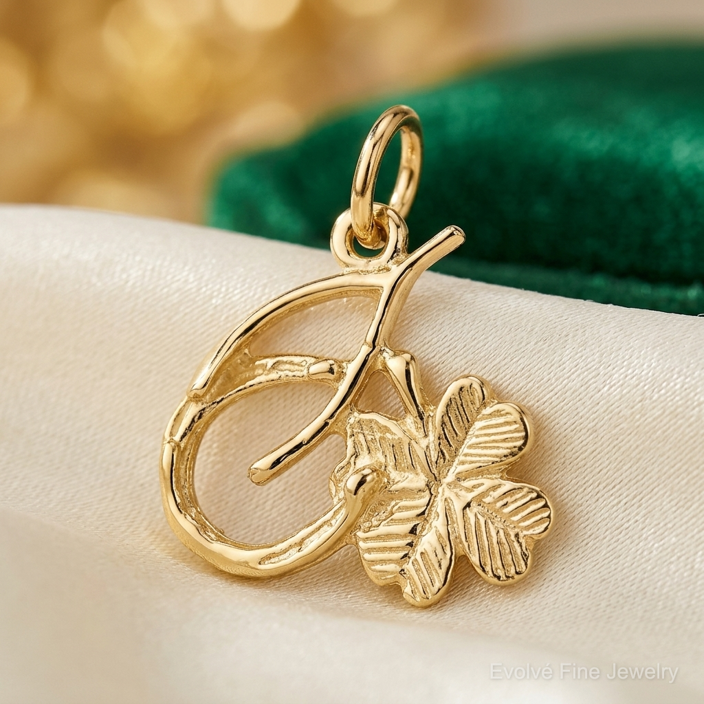 10K Solid Horseshoe Wishbone and Shamrock Charm - Lifestyle View