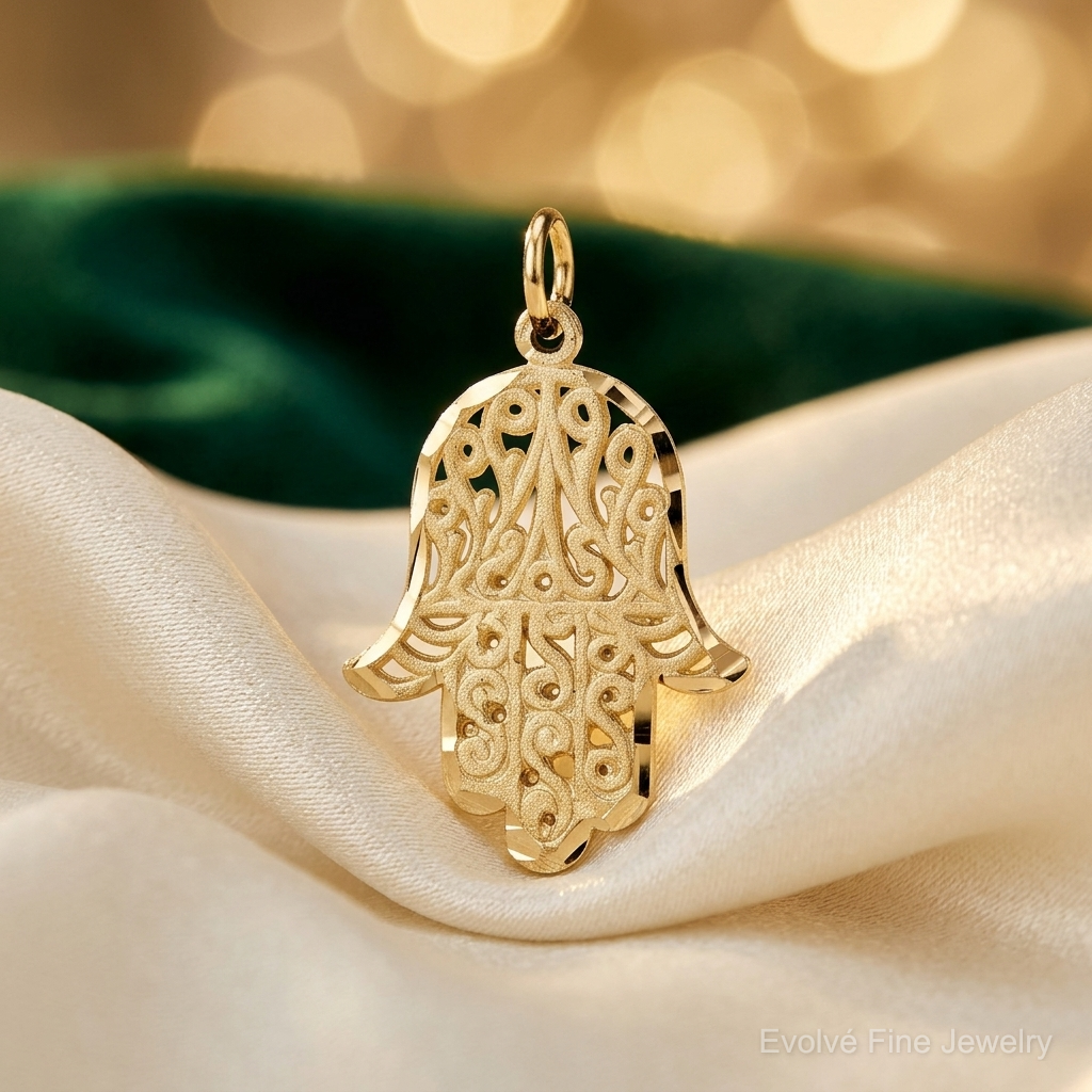 10k Filigree Chamseh Charm - Lifestyle View