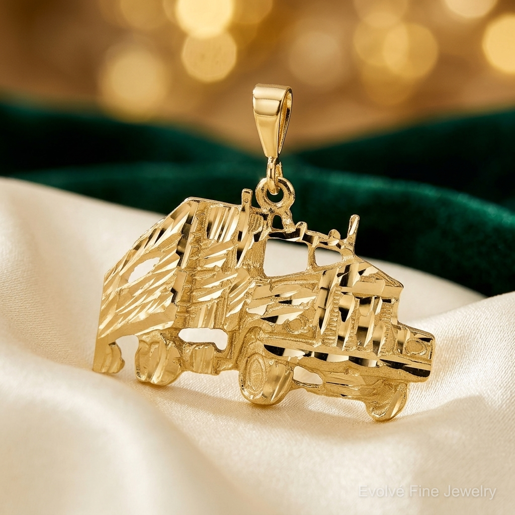 10k Solid Diamond-cut Semi with Trailer Charm - Lifestyle View