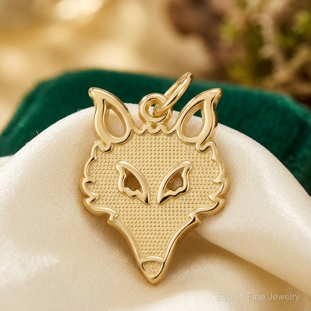 10k Solid Flat Back Small Fox Head Charm - Lifestyle View