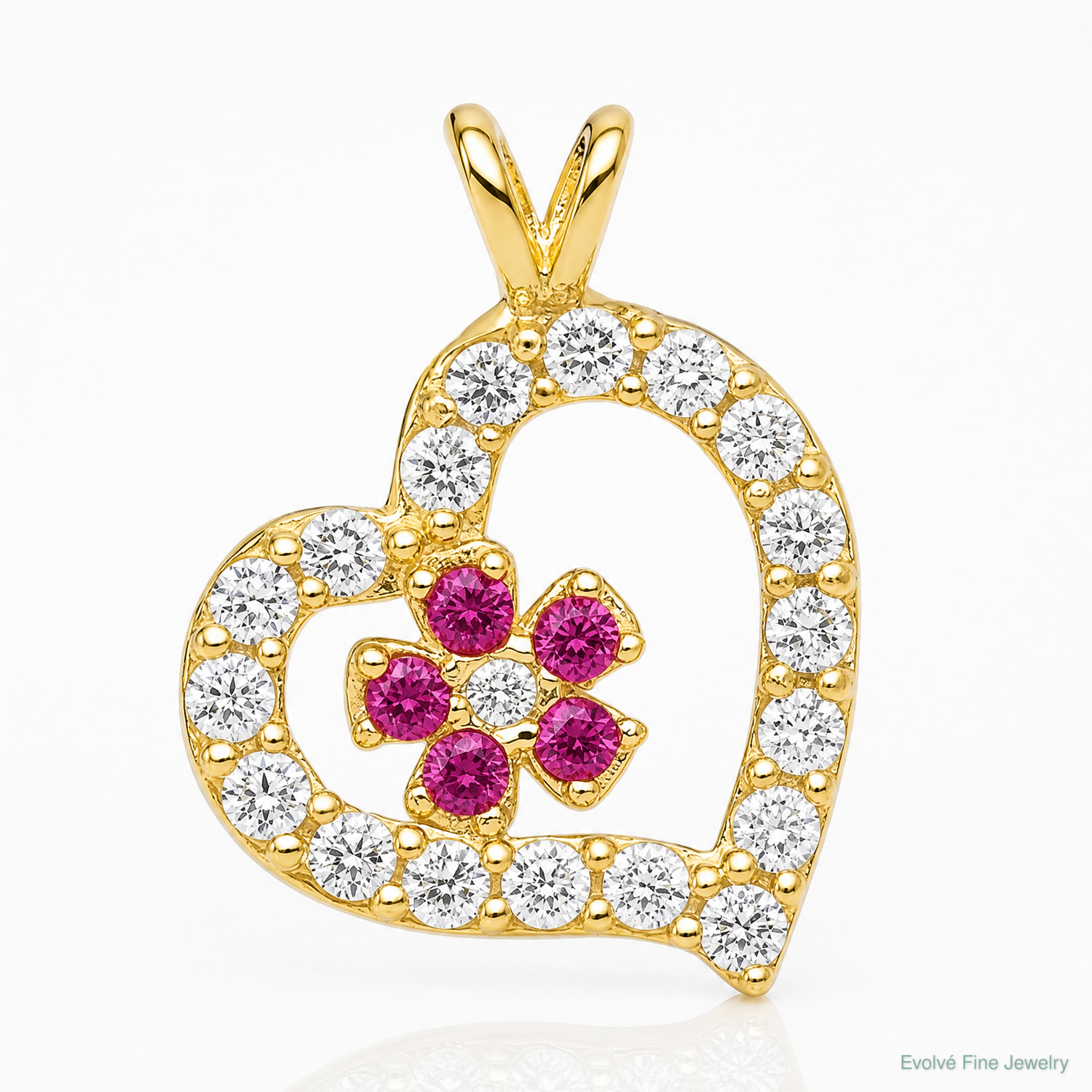 10k CZ Heart & Flower Pendant - Lifestyle View