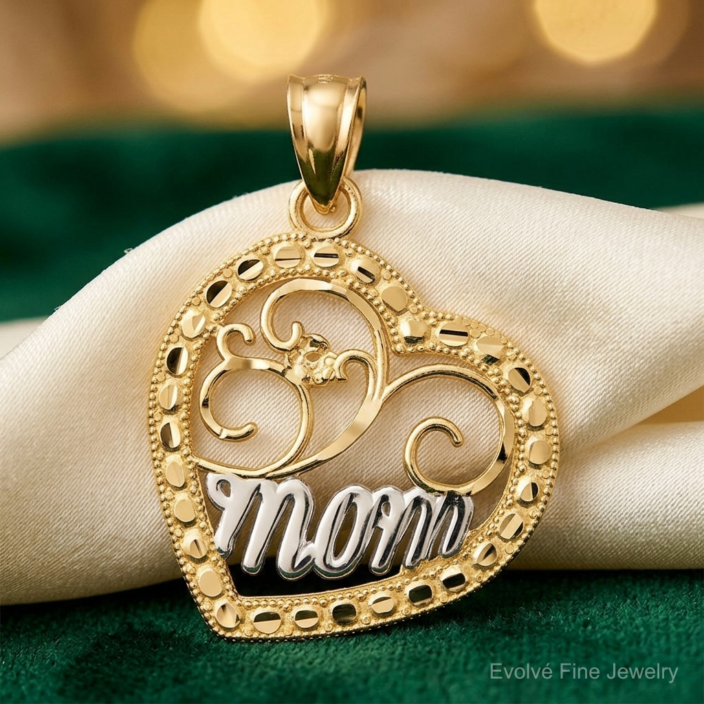 10K & Rhodium MOM Heart Charm - Lifestyle View