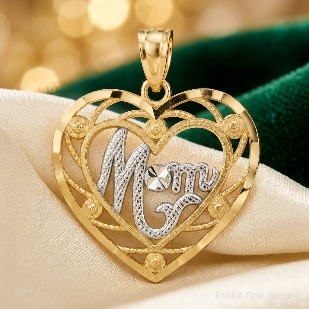 10K & Rhodium MOM Heart Charm - Lifestyle View