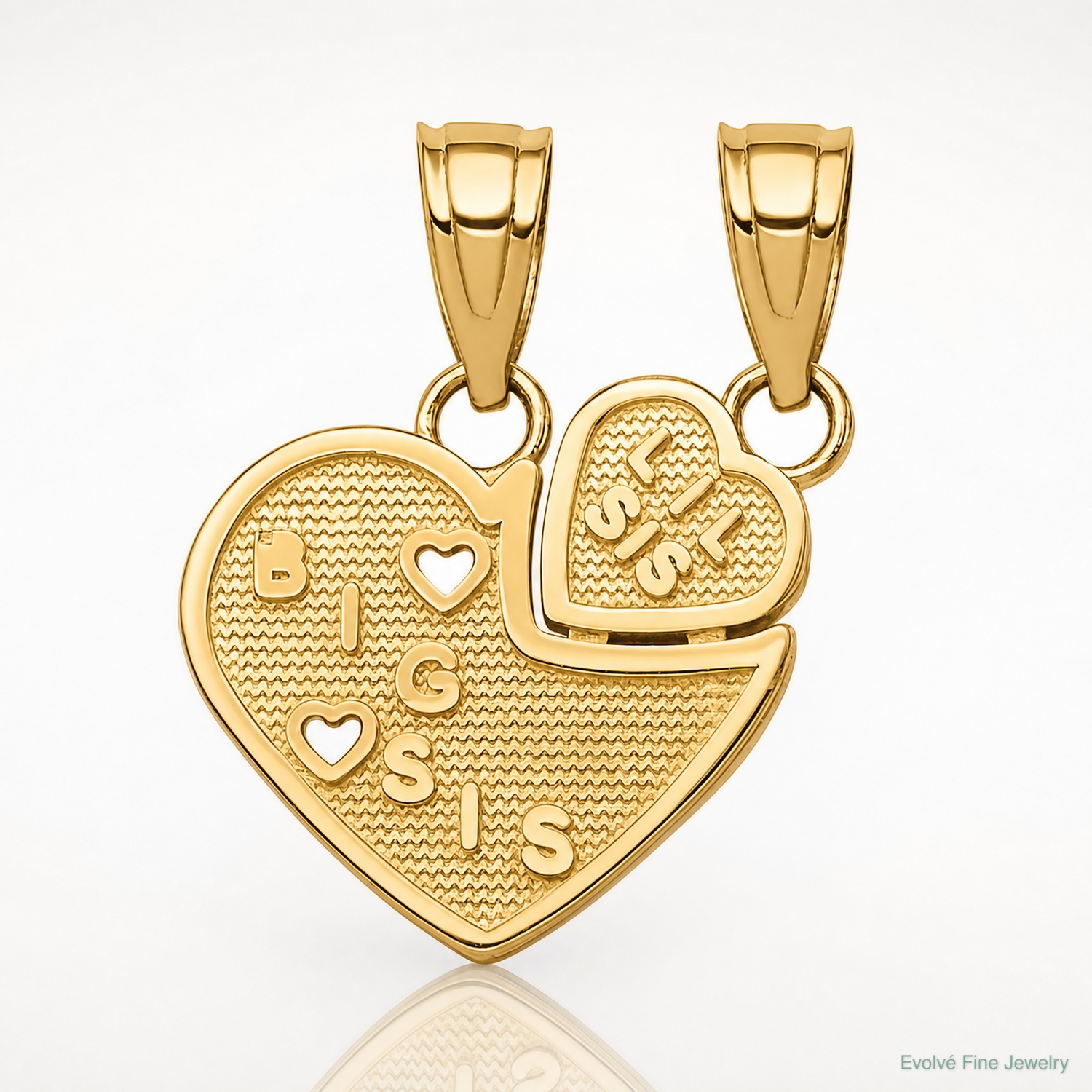 10K BIG SIS, Lil SIS Break-Apart Heart Charm - Lifestyle View