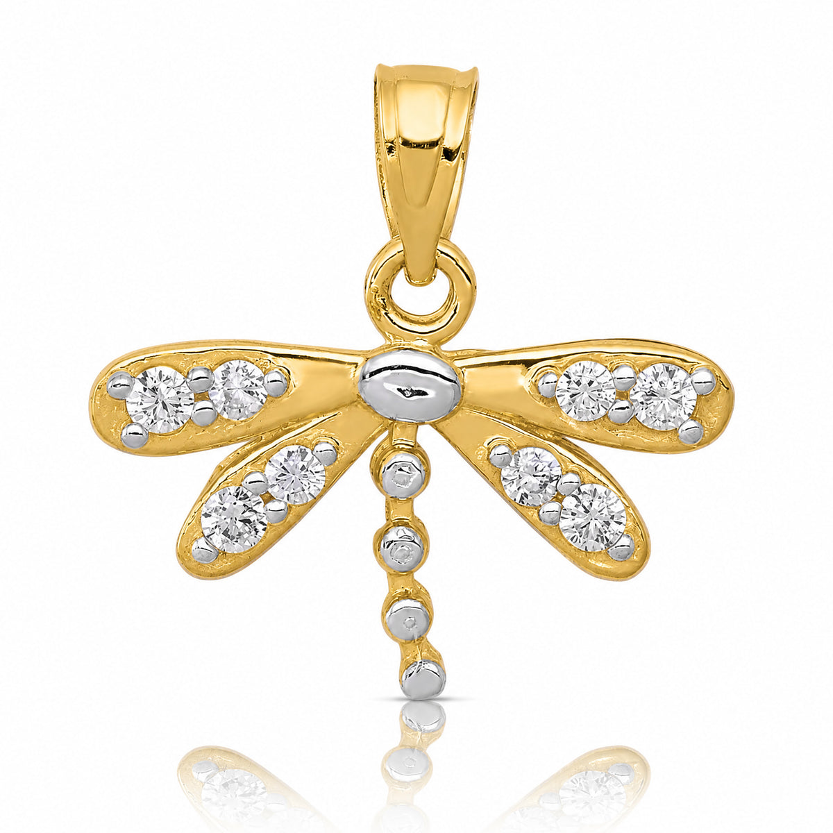 10K w/ Rhodium CZ Dragonfly Charm - Lifestyle View