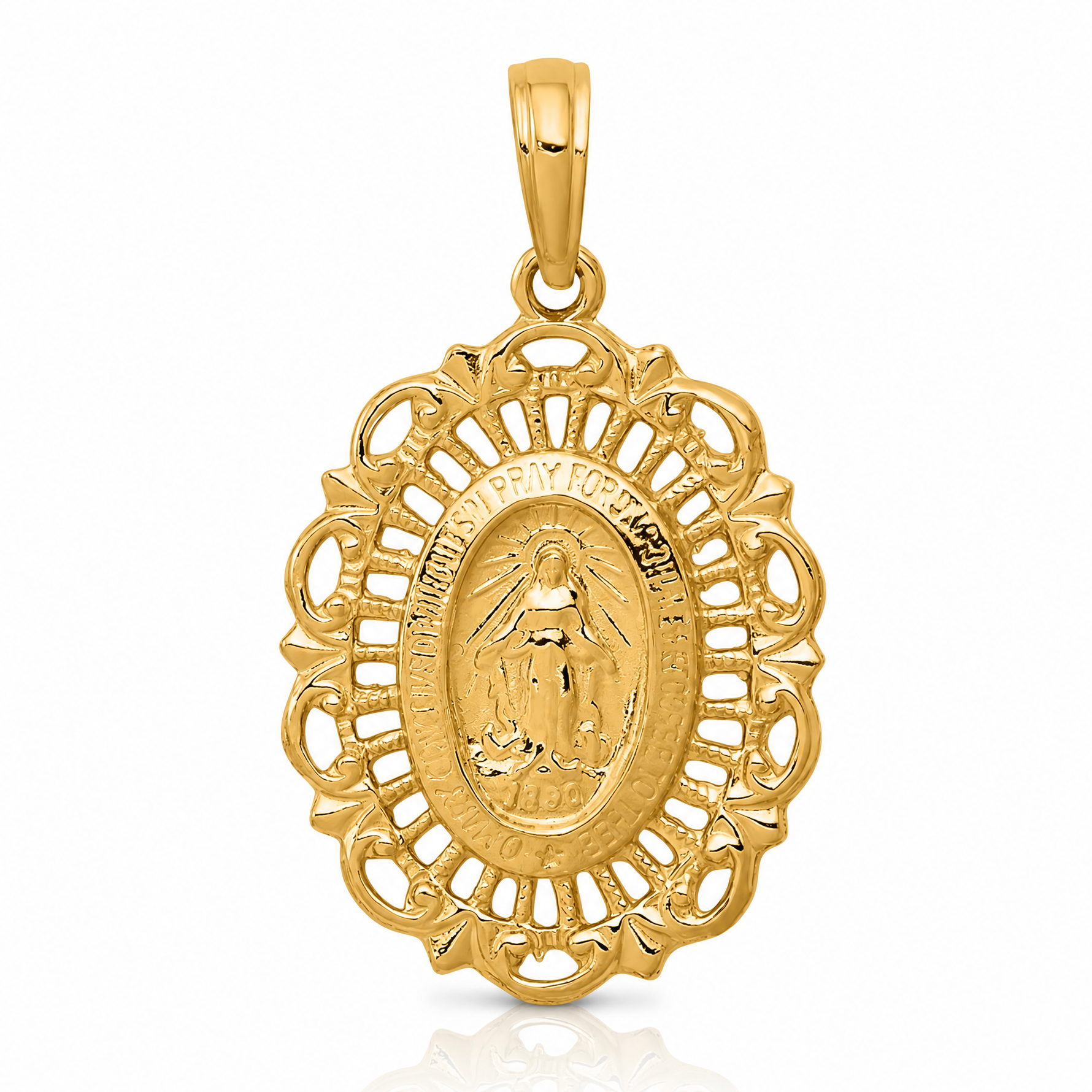 10k Oval Miraculous Medal Pendant - Lifestyle View
