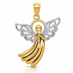 10k w/Rhodium Filigree Angel Pendant - Lifestyle View