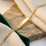 10k Semi-solid Figaro Link ID Bracelet - Lifestyle View