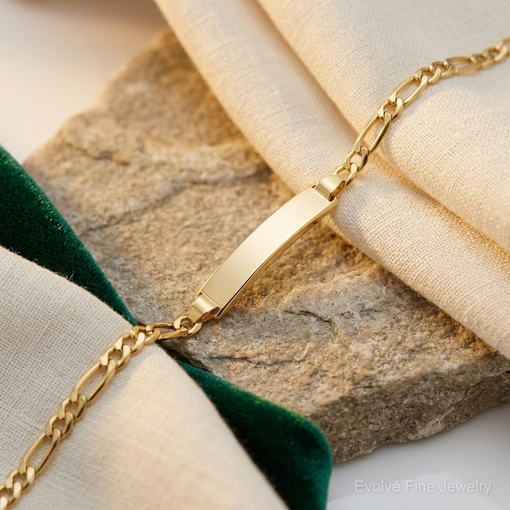 10k Semi-solid Figaro Link ID Bracelet - Lifestyle View