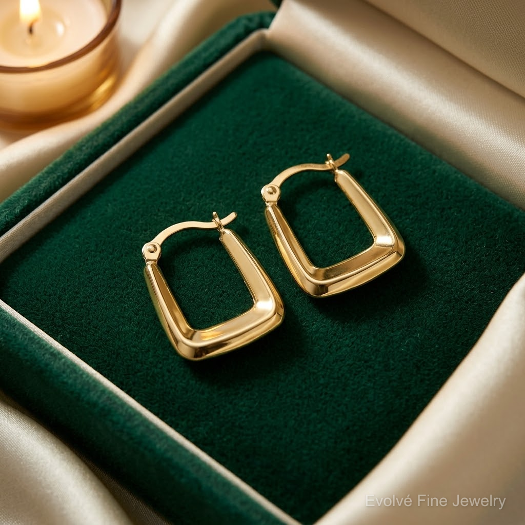 10K Hollow Squared Hollow Hoop Earrings - Lifestyle View
