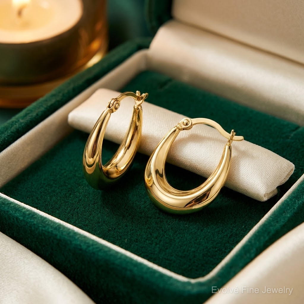 10K Hollow Hoop Earrings - Lifestyle View