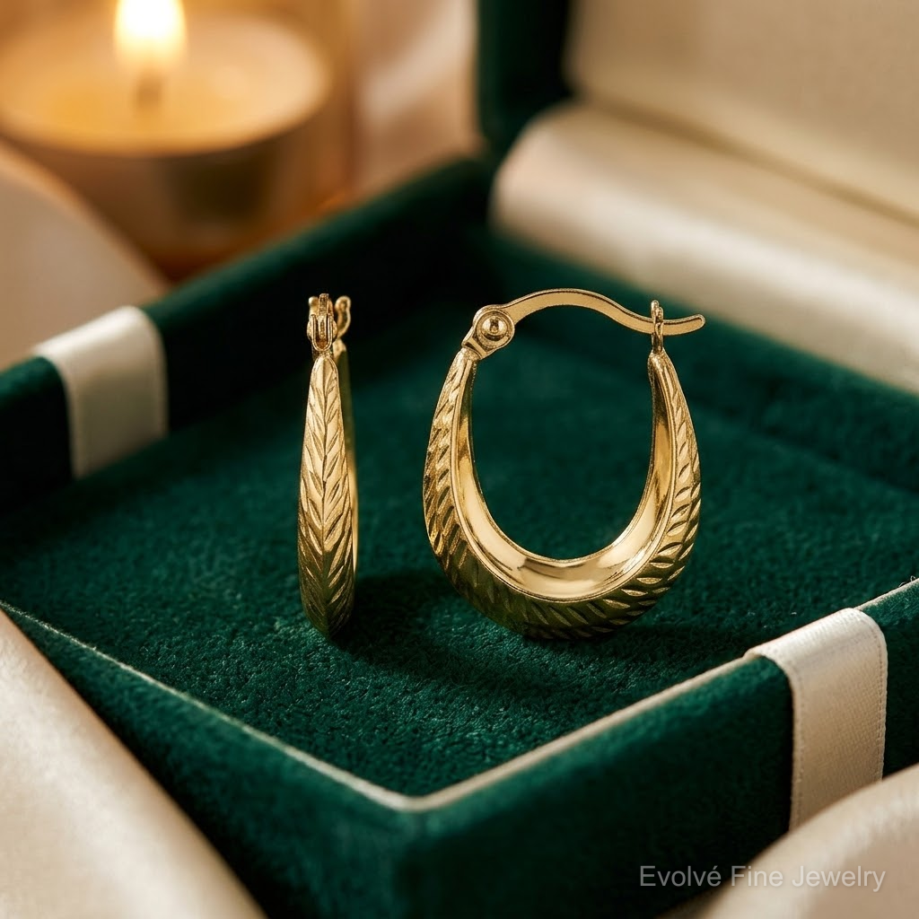 10K Textured Hollow Hoop Earrings - Lifestyle View