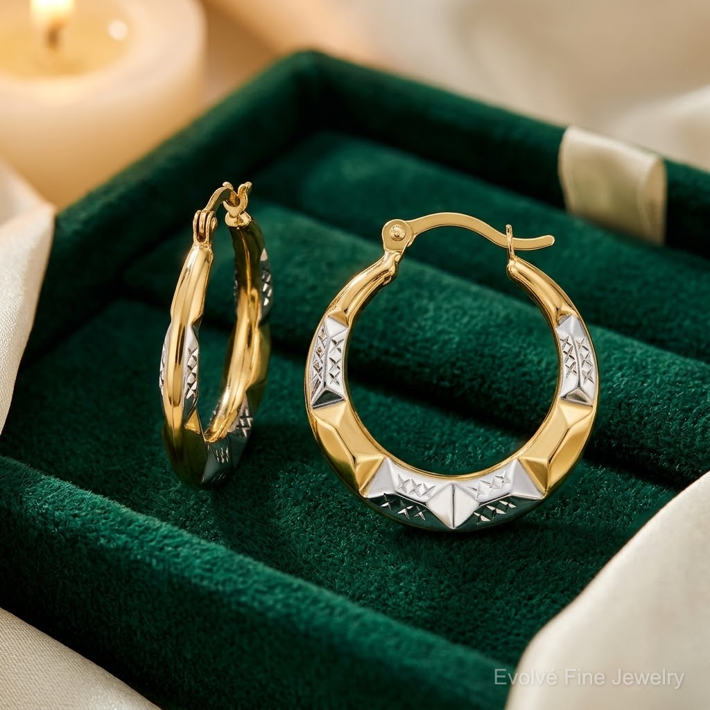 10K and Rhodium Hollow Hoop Earrings - Lifestyle View