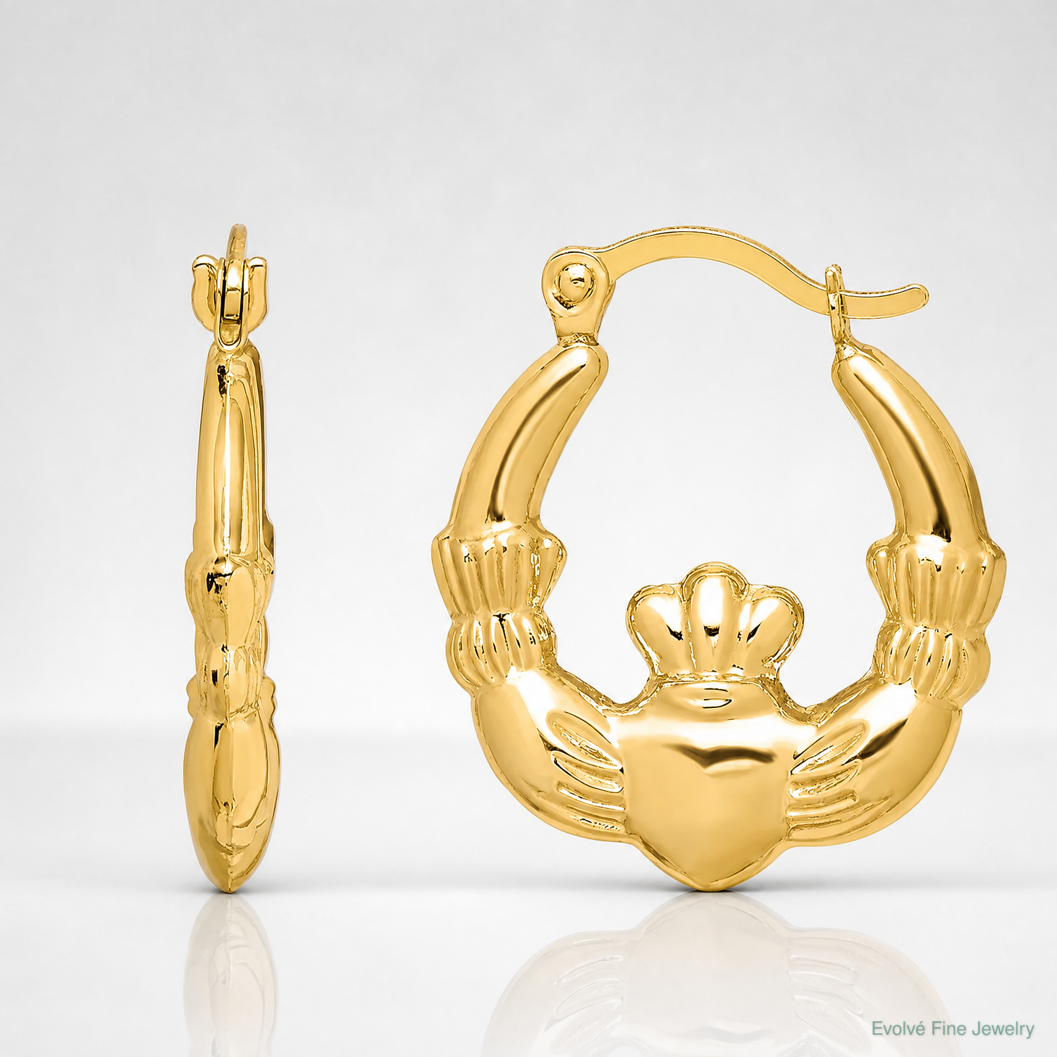 10K Claddagh Hollow Hoop Earrings - Lifestyle View