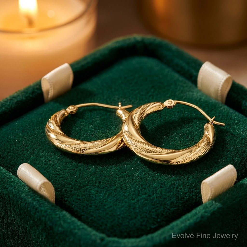 10K Textured Scalloped Hollow Hoop Earrings - Lifestyle View