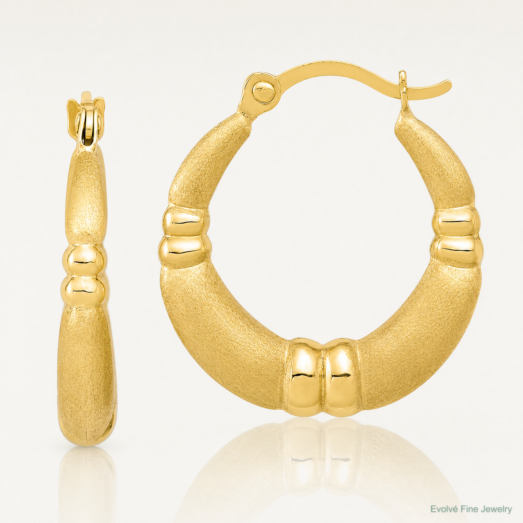 10k Polished and Satin Hoop Earrings - Lifestyle View