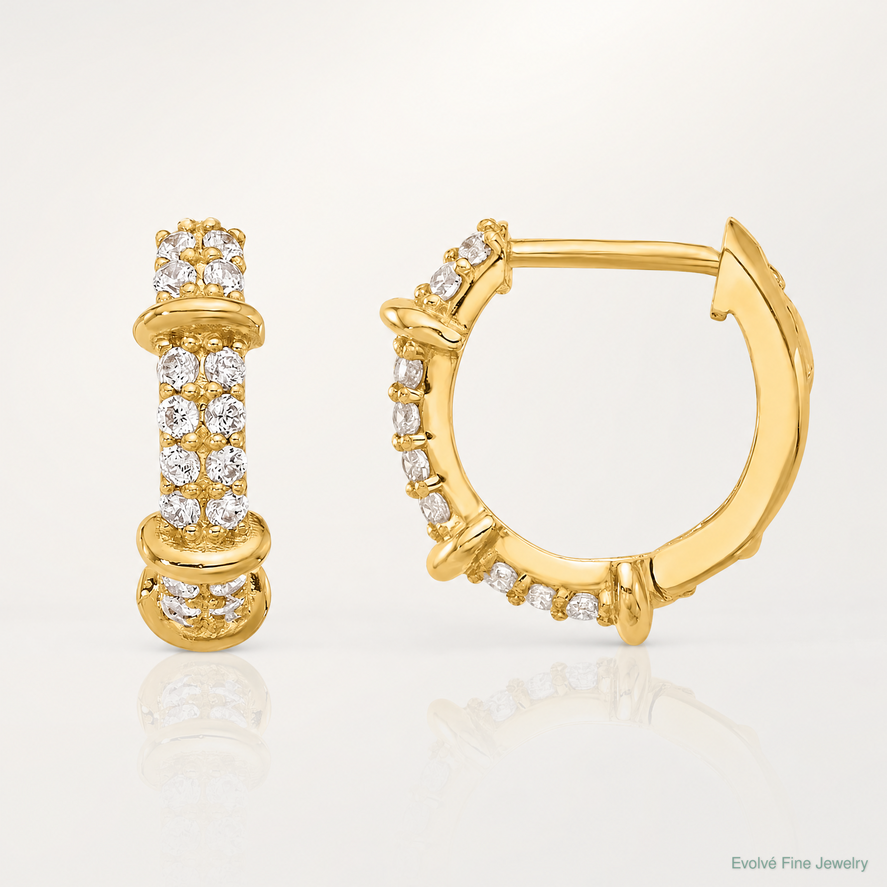 10K Polished CZ Hinged Hoop Earrings - Lifestyle View