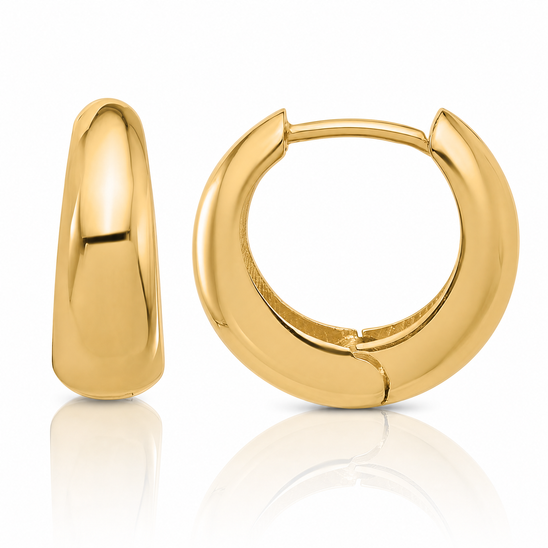 10K Polished Hinged Huggie Hoop Earrings - Lifestyle View