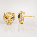 10K Polished Clear & Green CZ Lioness Head Post Earrings - Lifestyle View