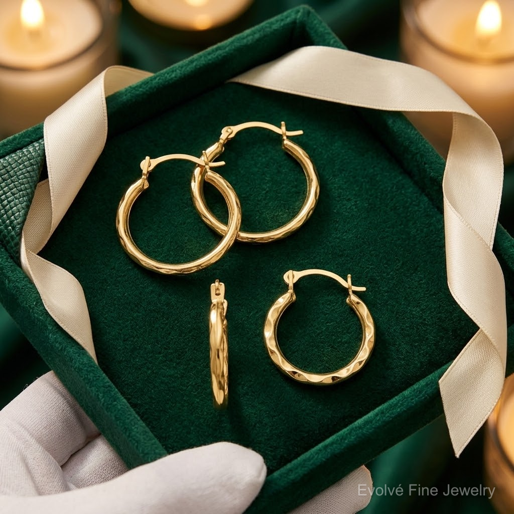 10k D/C and Textured Set of Two Pairs Hoop Earrings - Lifestyle View