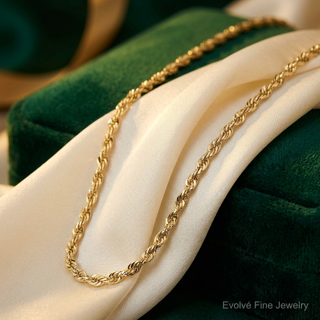 10k 2.50mm Extra-Light Diamond Cut Rope Chain - Lifestyle View