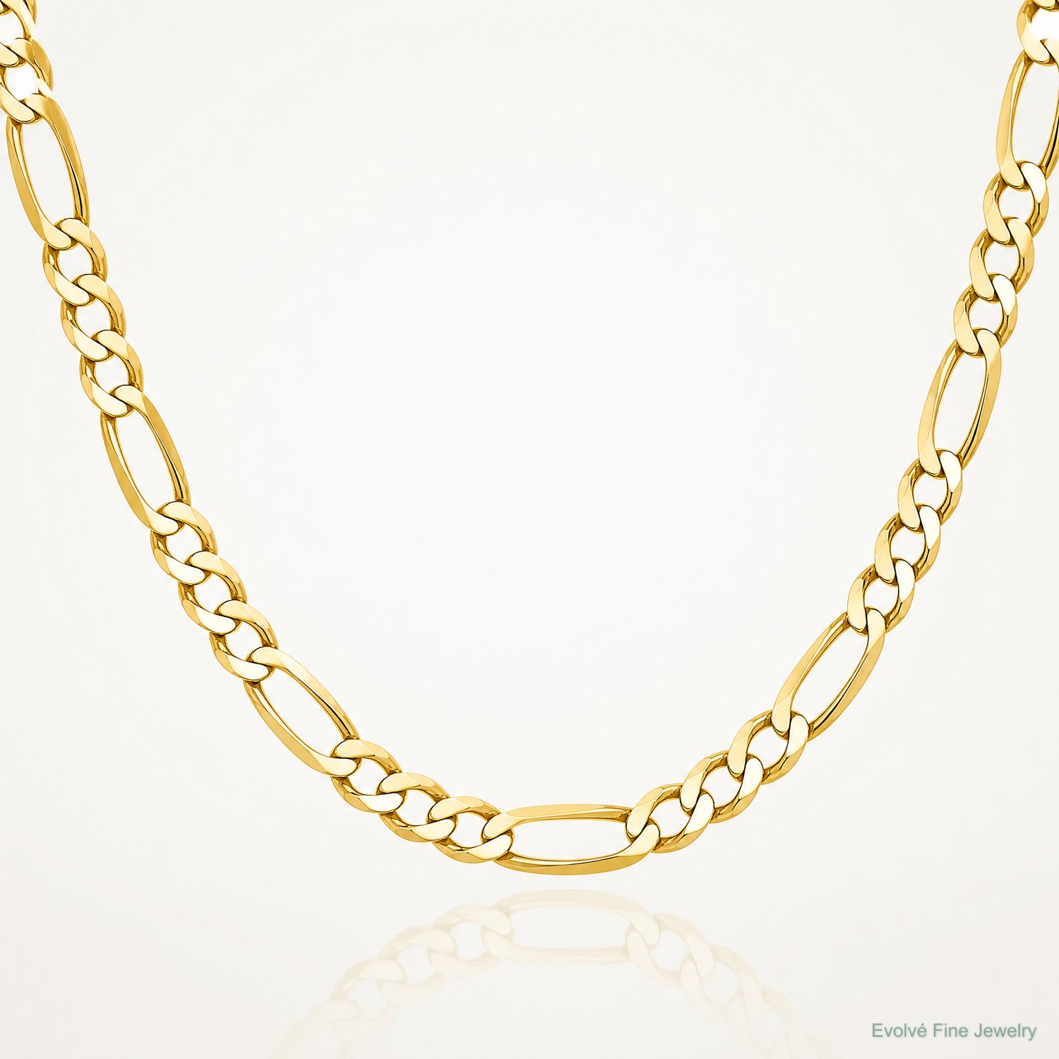 10K 7mm Flat Figaro Chain - Lifestyle View