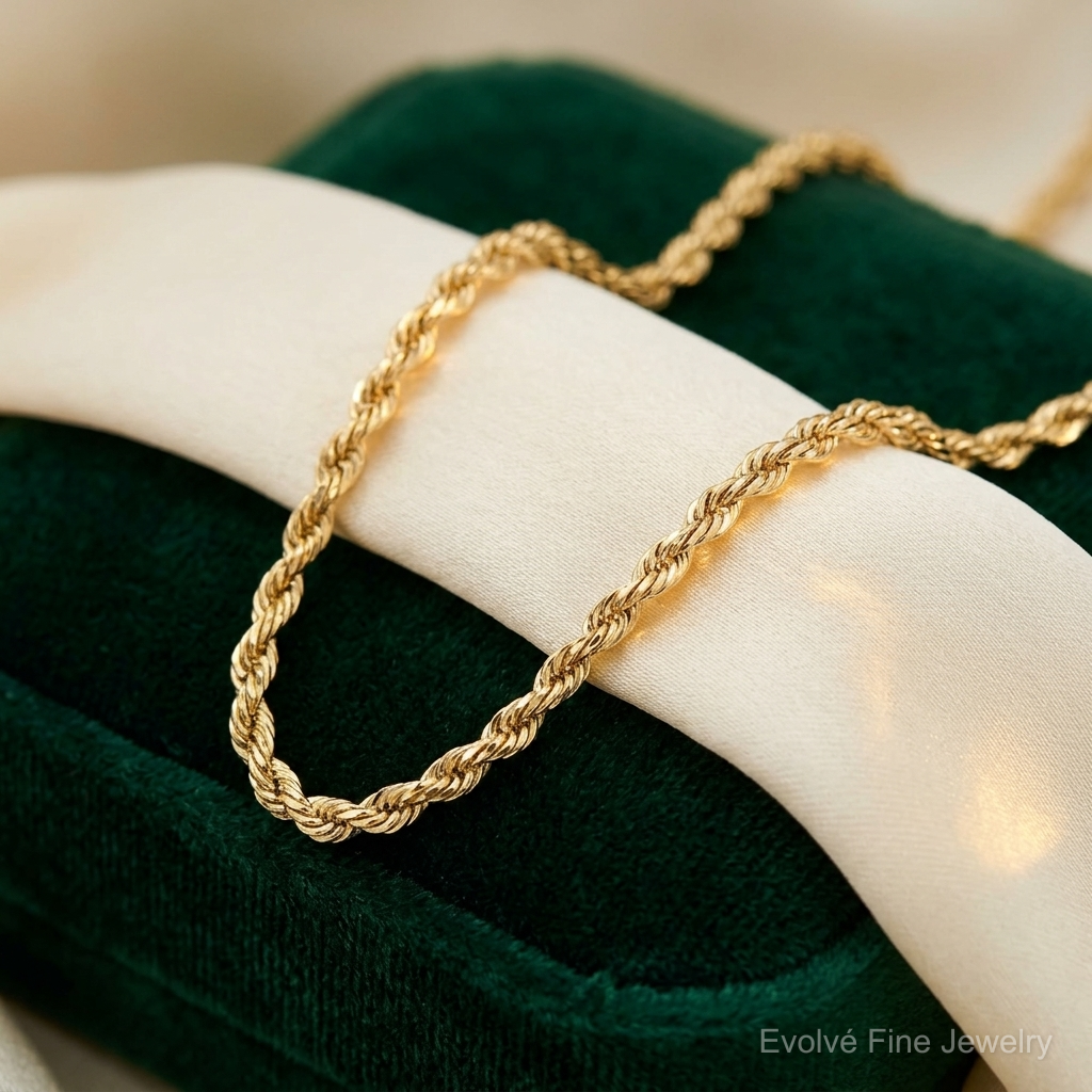 10k 1.5mm Diamond-cut Rope Chain - Lifestyle View