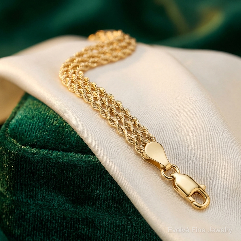 10k 4.5mm Wide Triple Strand Rope Bracelet - Lifestyle View