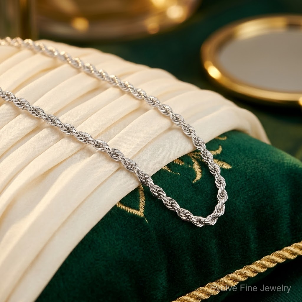 10k White Gold 1.75mm Diamond-cut Rope Chain - Lifestyle View