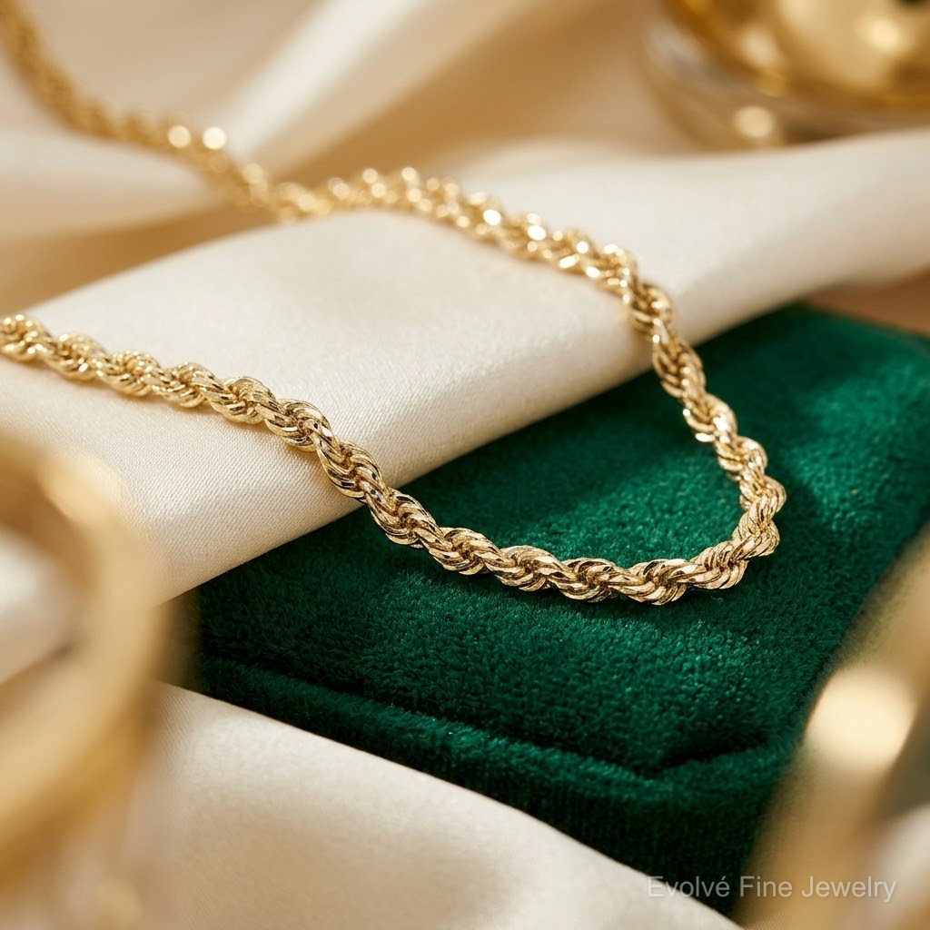 10k 2mm Diamond-cut Rope Chain - Lifestyle View