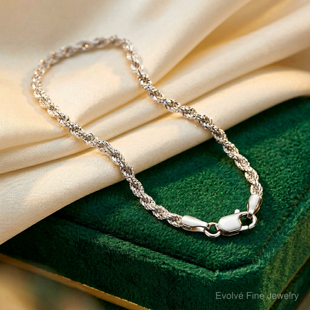 10k White Gold 2mm Diamond-cut Rope Chain - Lifestyle View