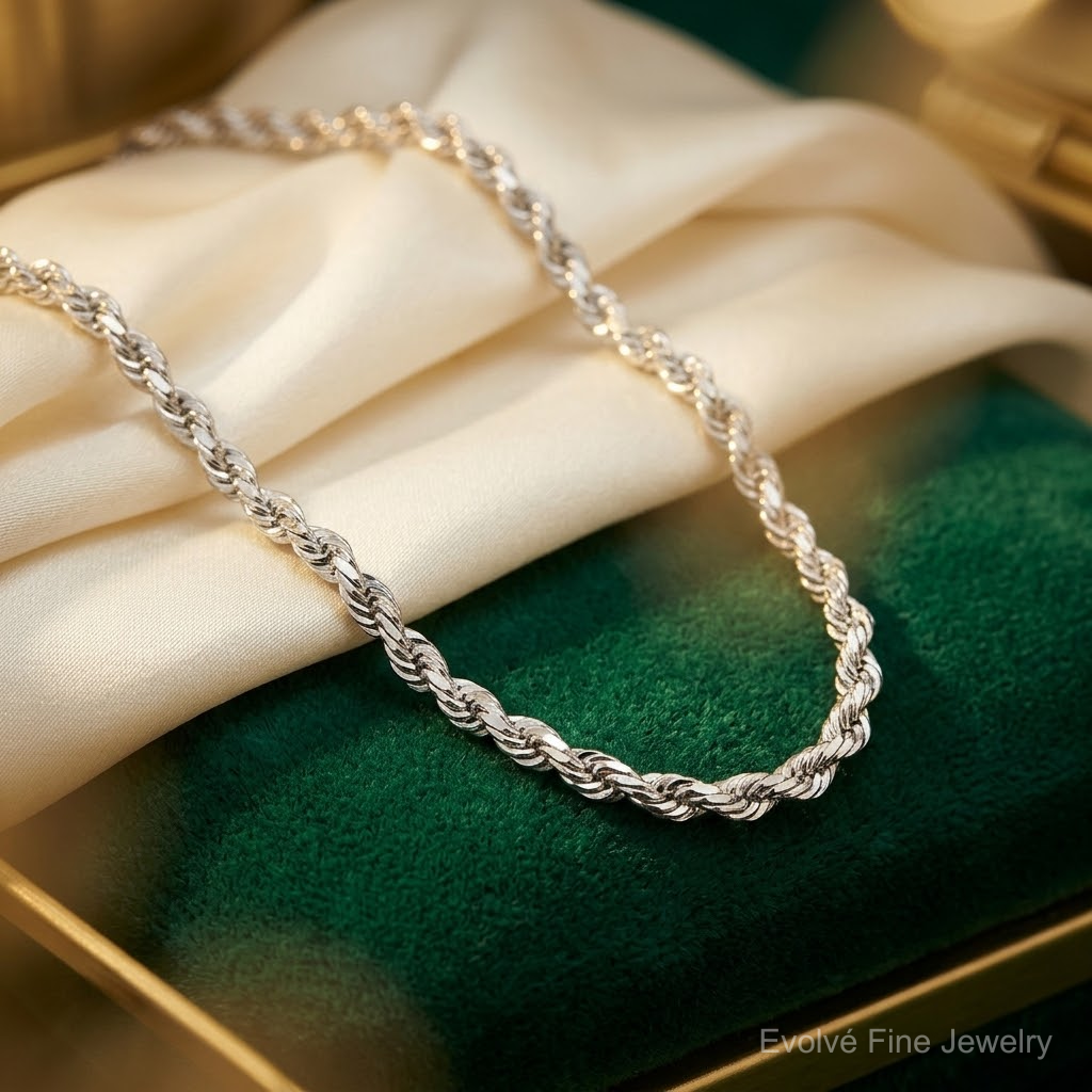 10k White Gold 2.75mm Diamond-cut Rope Chain - Lifestyle View