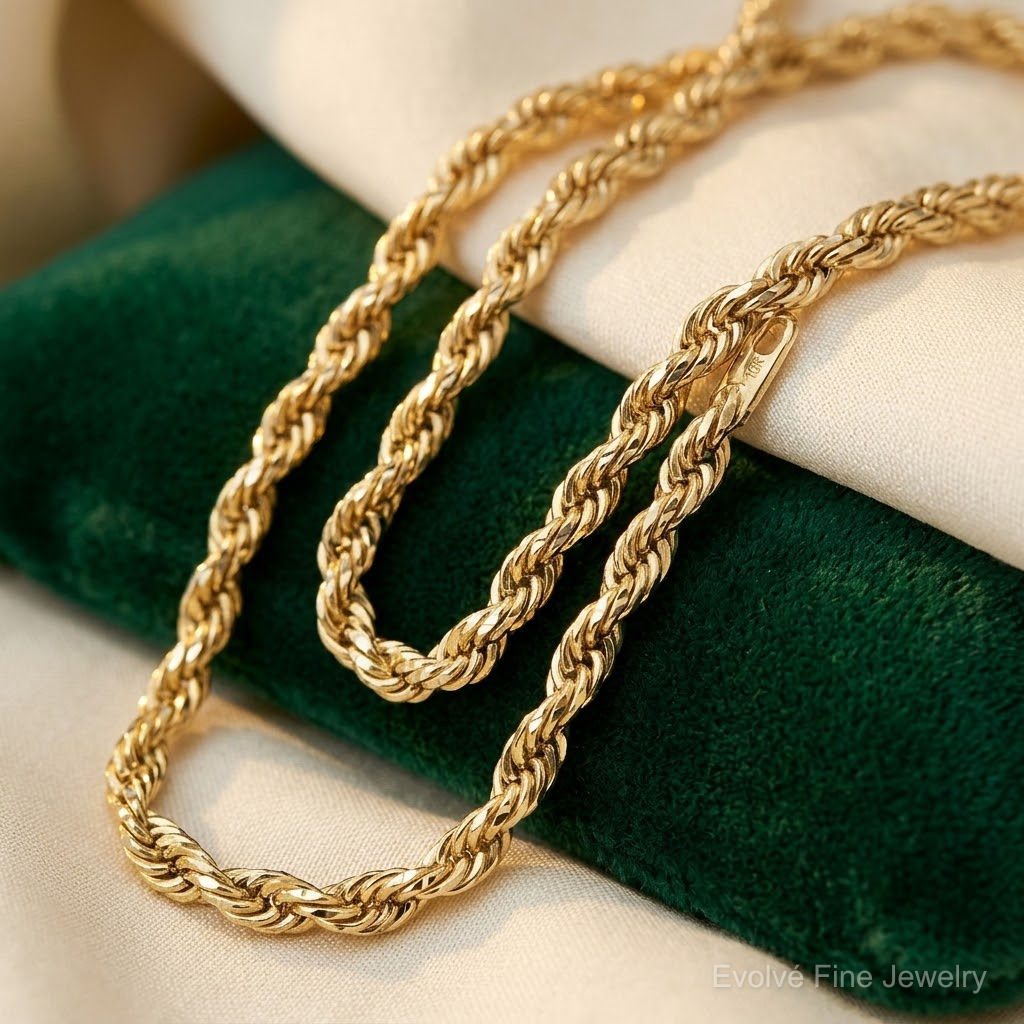 10k 3.25mm Diamond-cut Rope Chain - Lifestyle View