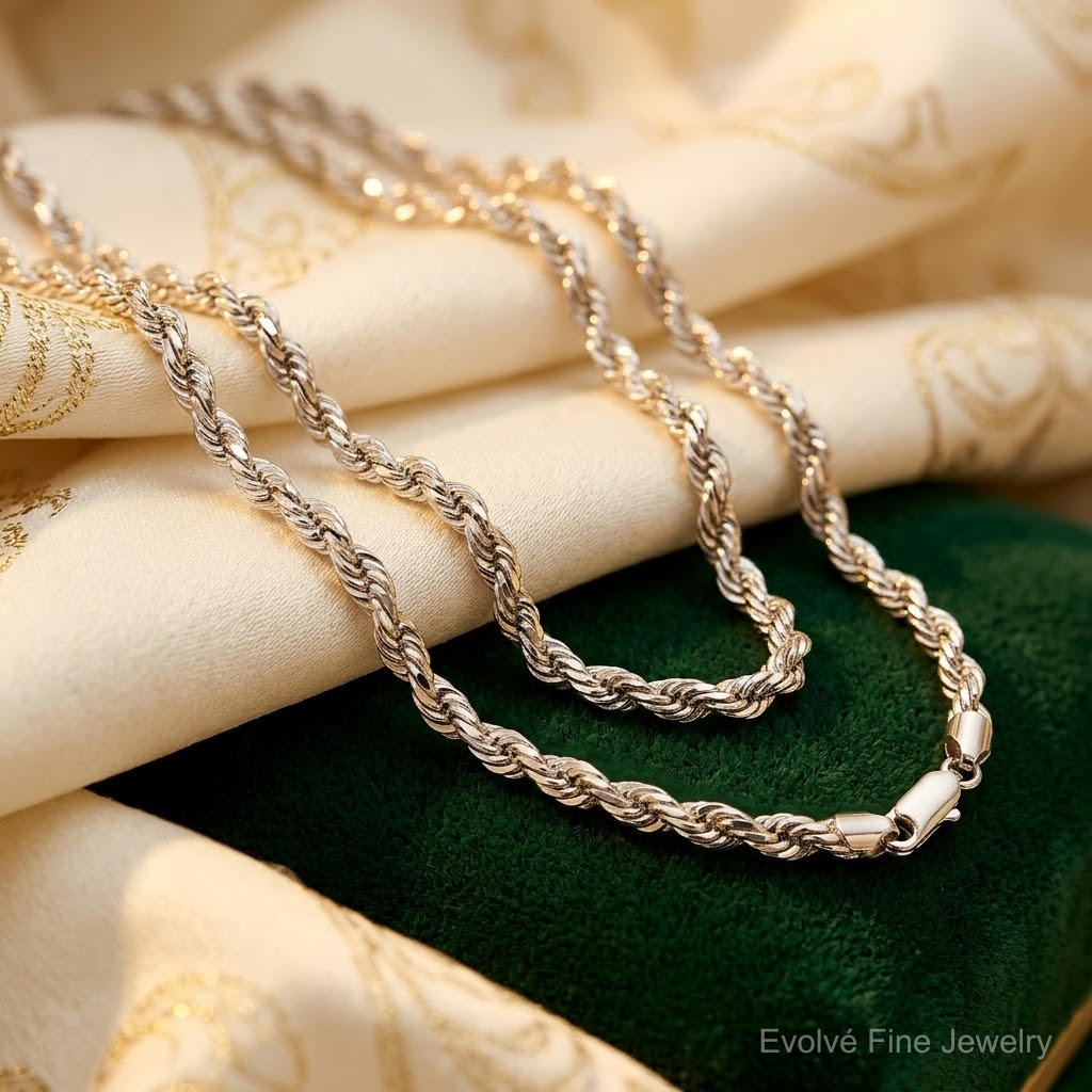 10k White Gold 3.25mm Diamond-cut Rope Chain - Lifestyle View