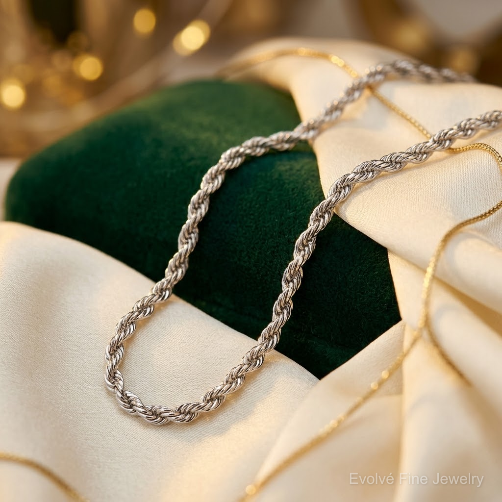 10k White Gold 4.5mm Diamond-Cut Rope Chain - Lifestyle View
