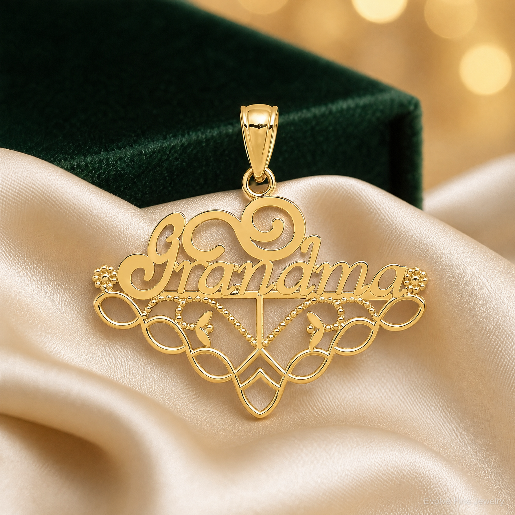 10K GRANDMA Birthstone Charm Holder Pendant - Lifestyle View
