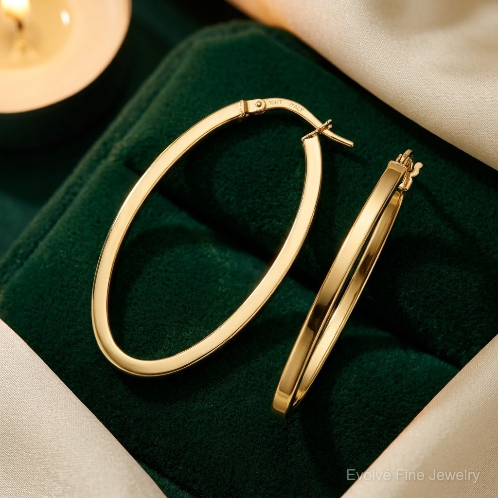 Leslie's 10K Polished Oval Hinged Hoop Earrings - Lifestyle View