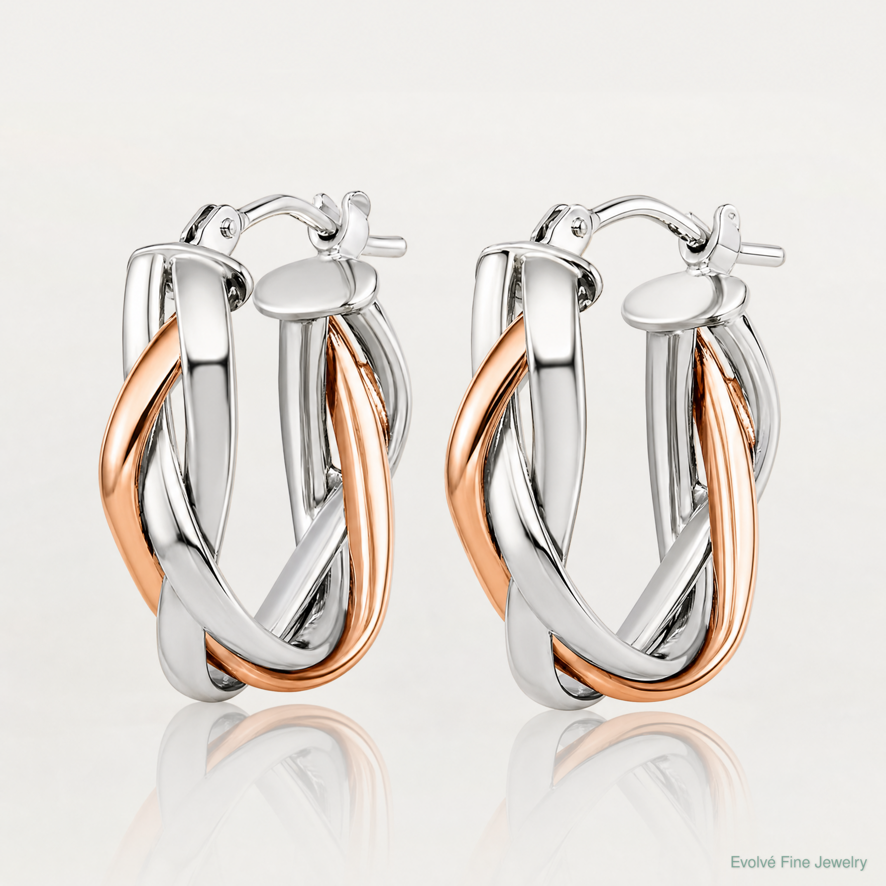 Leslie's 10K w/ White RH / Rose GP Braided Hoop Earrings - Lifestyle View