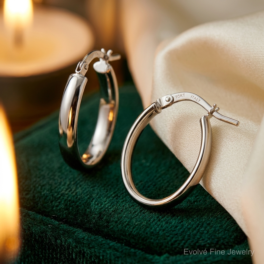 Leslie's 10K Polished White Gold Hoop Earrings - Lifestyle View