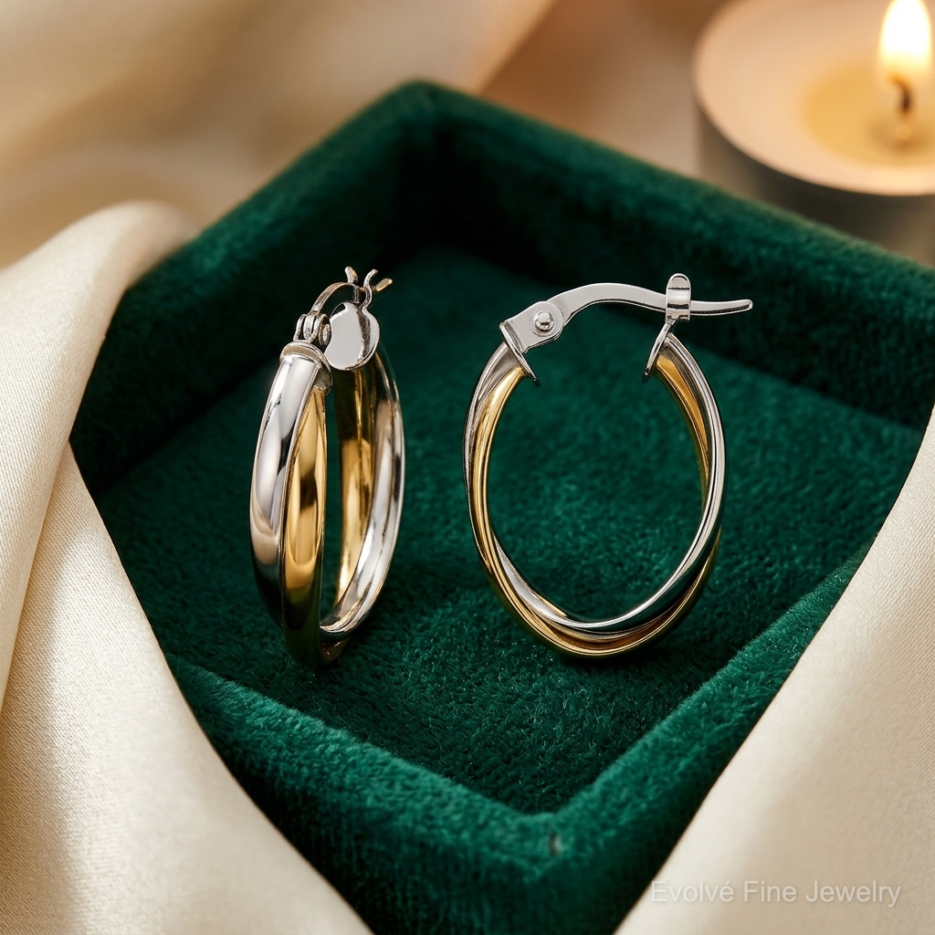 Leslie's 10K with Rhodium Polished Hoop Earrings - Lifestyle View