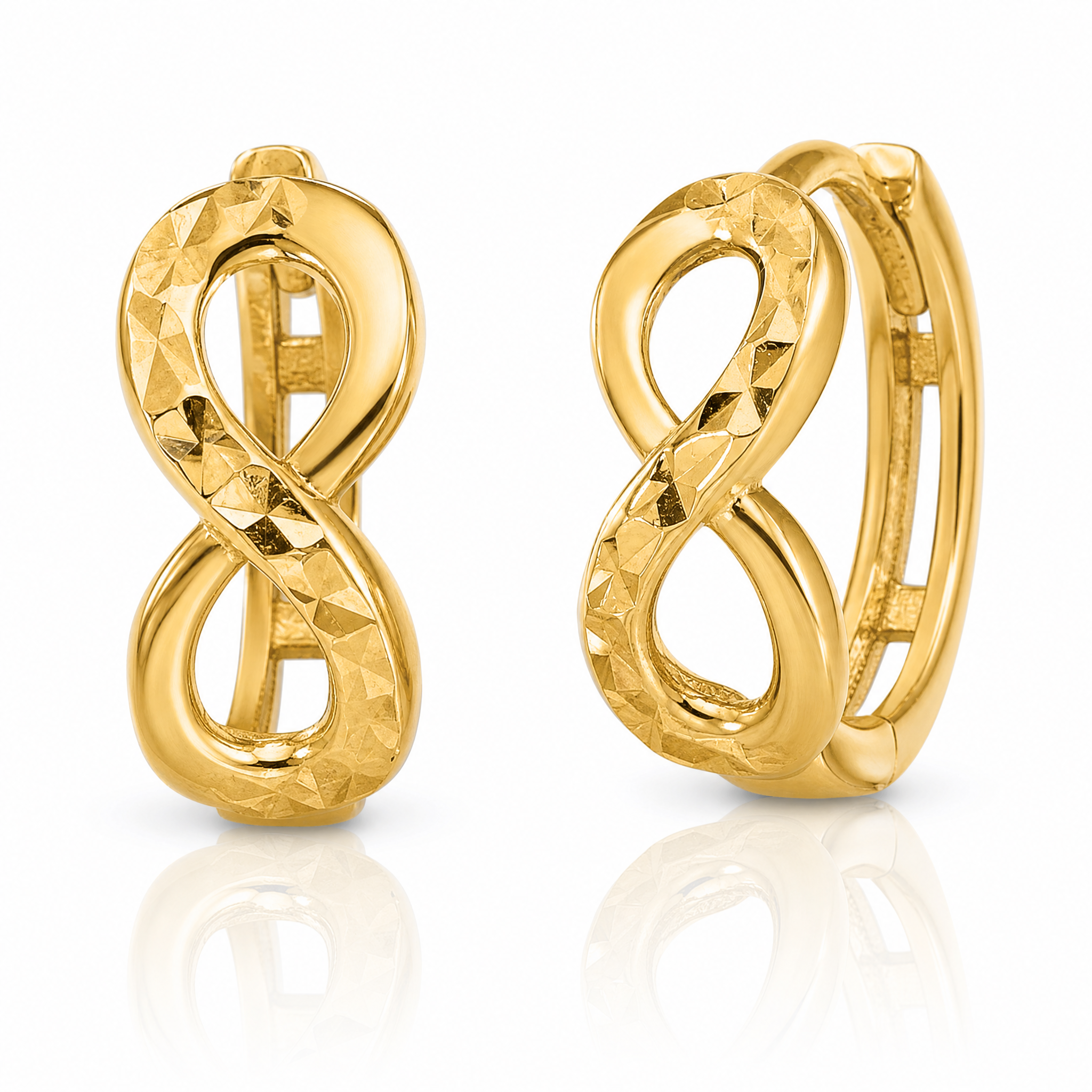 Leslie's 10K Polished and Diamond-cut Infinity Huggie Hoop Earrings - Lifestyle View