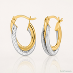 Leslie's 10K with Rhodium Polished and Textured Fancy Hoop Earrings - Lifestyle View